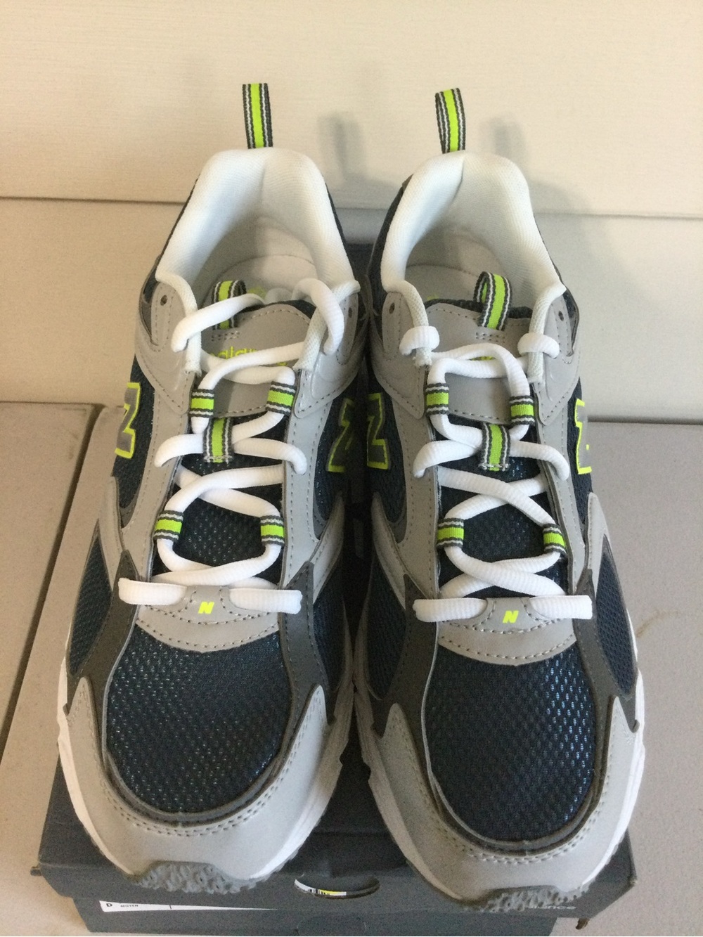 New Balance mens Grey, Navy and Lime Accent Sneakers - Picture 3 of 4